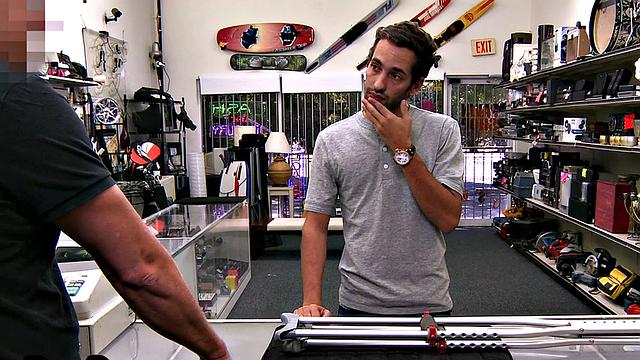 Pawnshop owner fucks pawn in office POV after blowjob