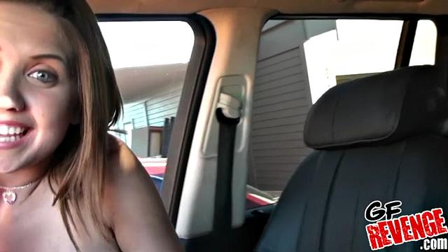 Check out Park Crazy's hot thong & brown hair in a car bra