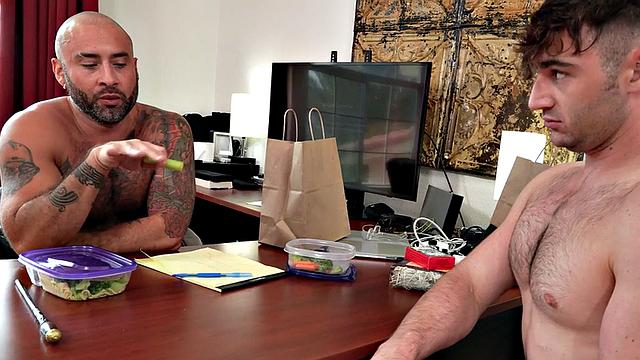 Mesmerized hunk fucks in office during lunch break