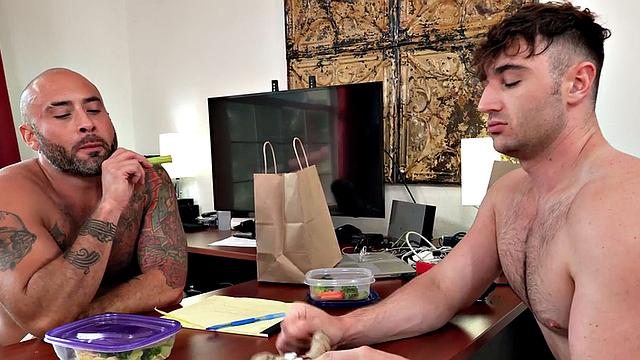 Mesmerized hunk fucks in office during lunch break