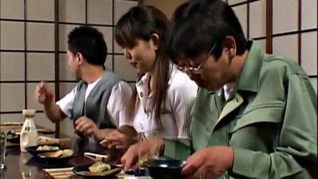 Japanese teen gets her hairy pussy drilled in a wild threesome