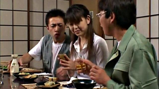 Japanese teen gets her hairy pussy drilled in a wild threesome