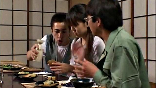 Japanese teen gets her hairy pussy drilled in a wild threesome