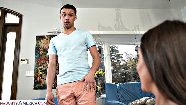 Busty MILF Abby Somers rides friend on her new chair