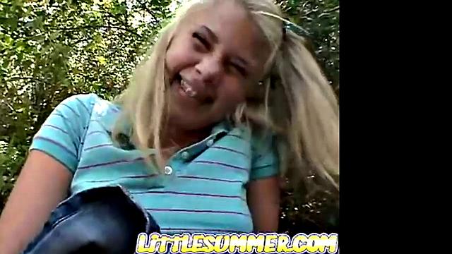 Little Summer rubbing tits and fingering in the forest