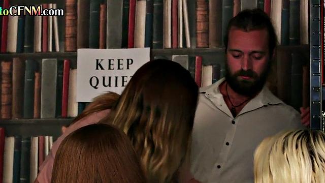 CFNM library babes sucking cock and teasing