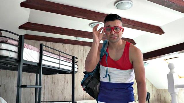 Boobylicious hostel babe with tattoos rides her BF's cock