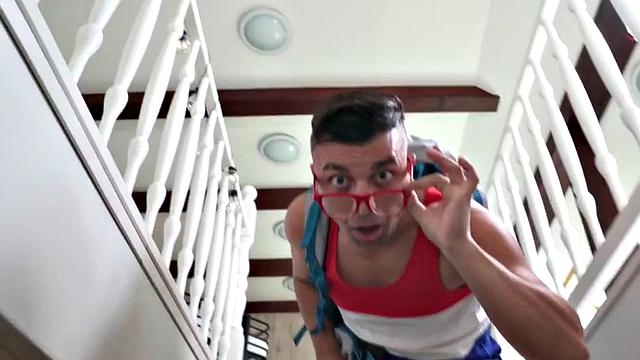 Boobylicious hostel babe with tattoos rides her BF's cock