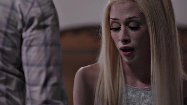 Tattooed skinny TS barebacked by lover till cumshot