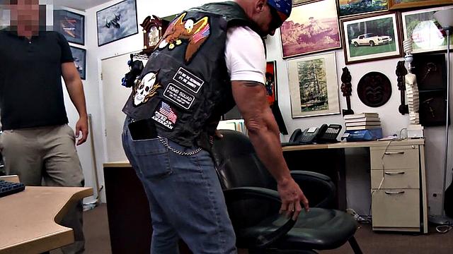 Muscular tattooed customer gets his hairy ass drilled by dirty, hairy-assed employee