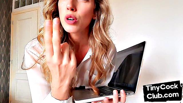 Classy CFNM bae in stockings mocking small cocks