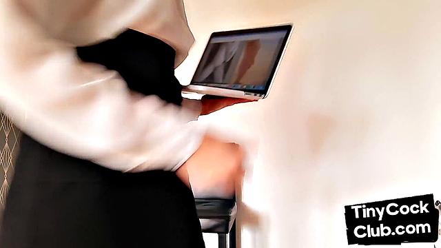 Classy CFNM bae in stockings mocking small cocks