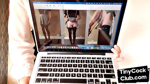 Classy CFNM bae in stockings mocking small cocks