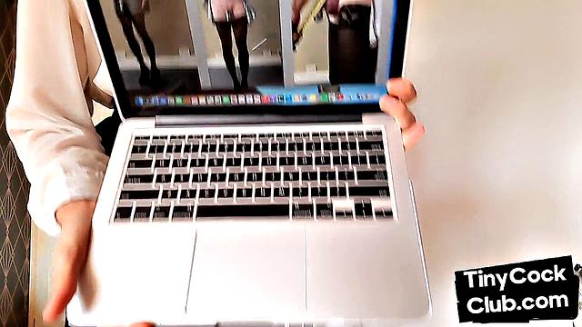 Classy CFNM bae in stockings mocking small cocks