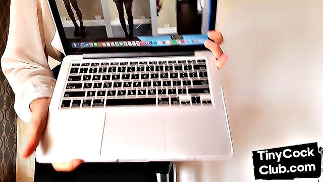 Classy CFNM bae in stockings mocking small cocks