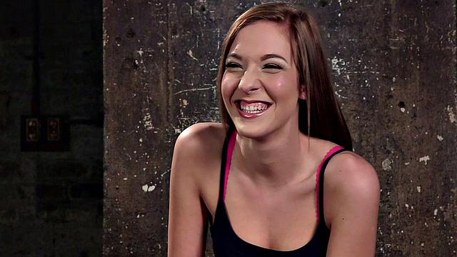 Kinky brown-haired sub gets bound & whipped before getting a facial from her dominant lover