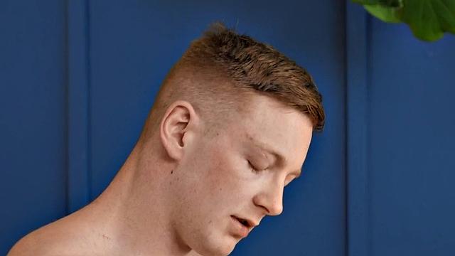 Muscular gay stud solo masturbating until big load