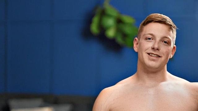 Muscular gay stud solo masturbating until big load