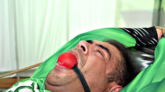 BDSM ballgagged crossdresser hunk banged in hospital