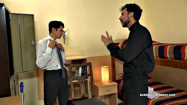 While the priest shows young Dimitri his new dorm room, Joris can't resist the cute Latino.