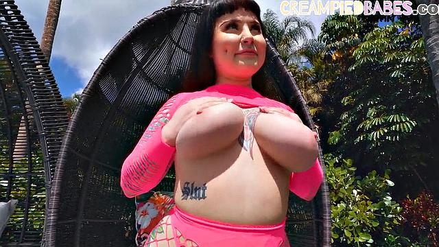IR big ass and big boobs oiled babe in lingerie rides BBC