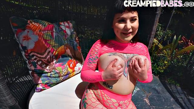 IR big ass and big boobs oiled babe in lingerie rides BBC