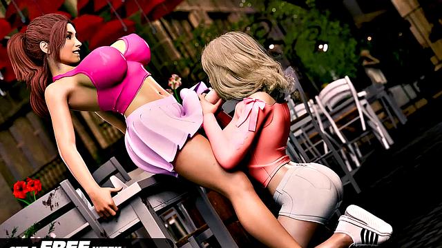 Futa3dX - Big Tittied Futa Fucks Blonde On The Terrace