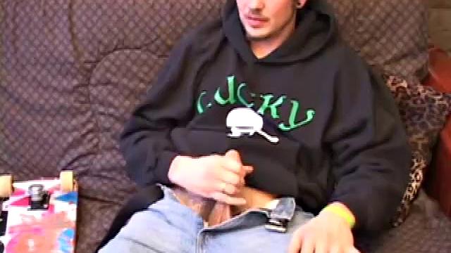 Lucky returns from the skateboard park and invites us to watch him stroke out. He takes off his pants and works on his dick, as he lubes up his asshole with a finger.