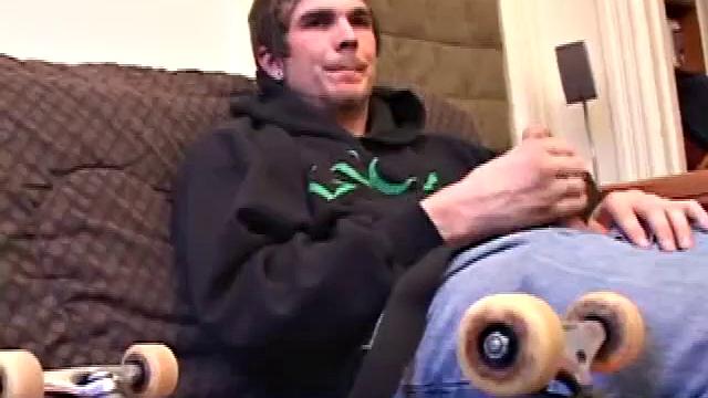 Lucky returns from the skateboard park and invites us to watch him stroke out. He takes off his pants and works on his dick, as he lubes up his asshole with a finger.