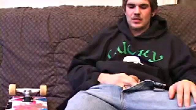 Lucky returns from the skateboard park and invites us to watch him stroke out. He takes off his pants and works on his dick, as he lubes up his asshole with a finger.