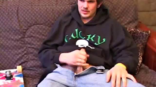 Lucky returns from the skateboard park and invites us to watch him stroke out. He takes off his pants and works on his dick, as he lubes up his asshole with a finger.