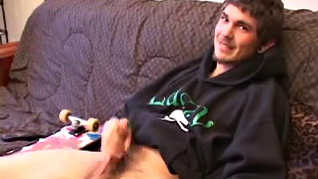 Lucky returns from the skateboard park and invites us to watch him stroke out. He takes off his pants and works on his dick, as he lubes up his asshole with a finger.