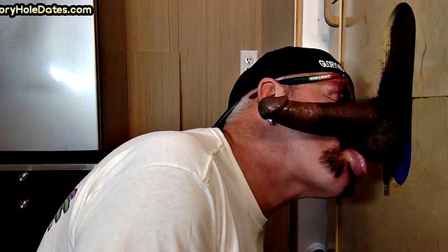Gloryhole daddy sucks BBC before fucked by white in sling
