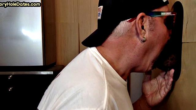 Gloryhole daddy sucks BBC before fucked by white in sling