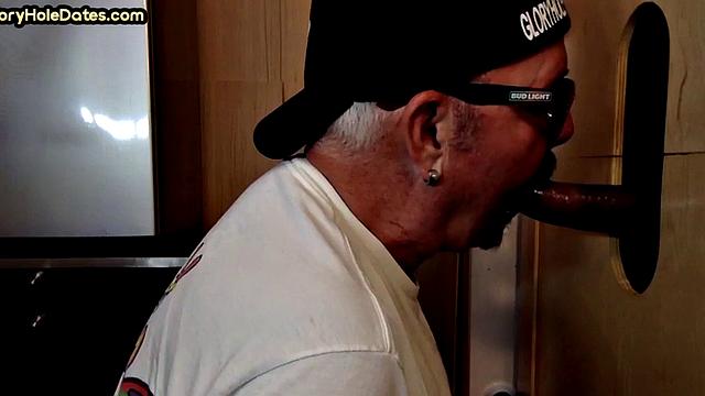 Gloryhole daddy sucks BBC before fucked by white in sling
