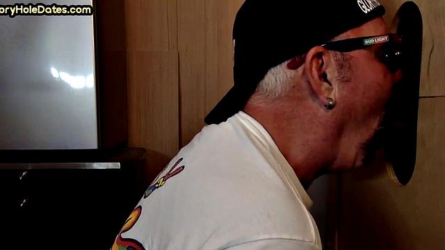 Gloryhole daddy sucks BBC before fucked by white in sling