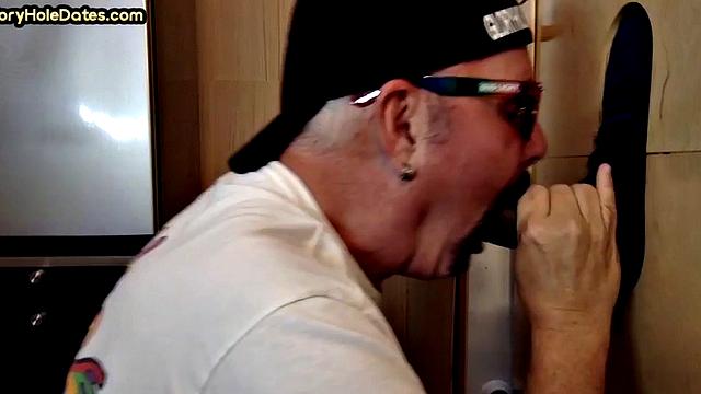 Gloryhole daddy sucks BBC before fucked by white in sling