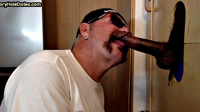 Gloryhole daddy sucks BBC before fucked by white in sling