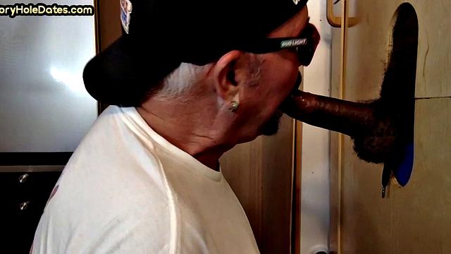 Gloryhole daddy sucks BBC before fucked by white in sling