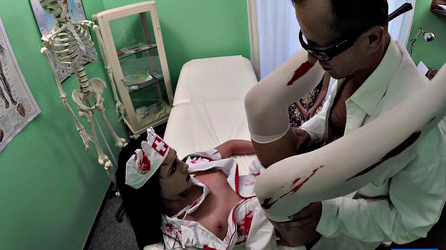 Doctor scares patient with Halloween nurse