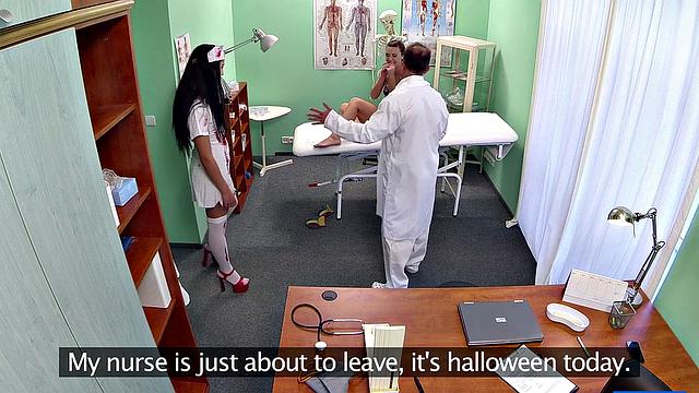 Doctor scares patient with Halloween nurse