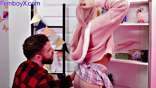 Lavender Roseboi Upskirt Giving Blowjob