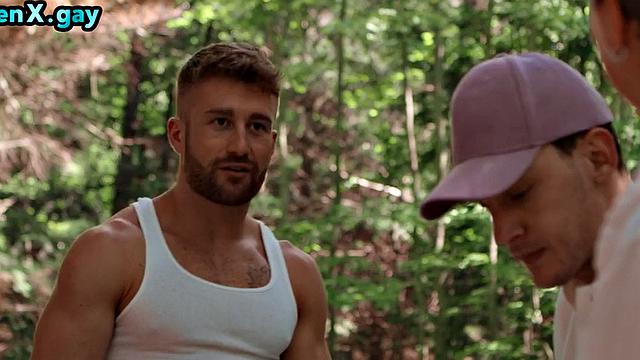 Manly jock fucks greedy asshole outdoor in forest