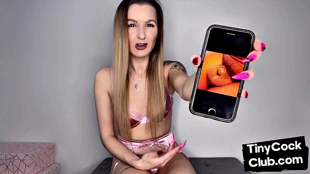 Femdom amateur shows small cocks from her phone