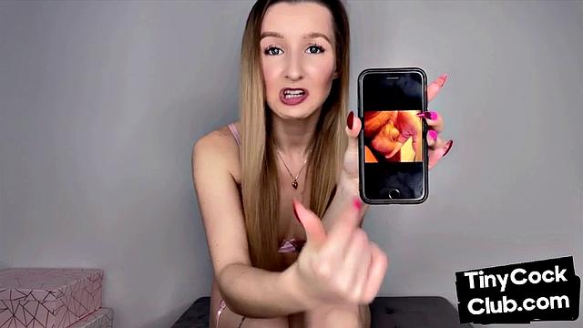 Femdom amateur shows small cocks from her phone