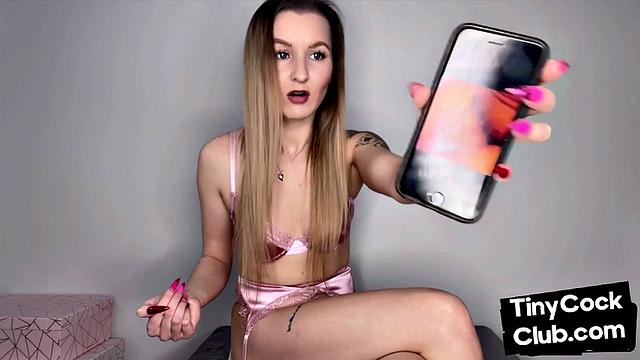 Femdom amateur shows small cocks from her phone