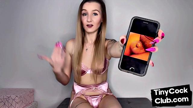 Femdom amateur shows small cocks from her phone