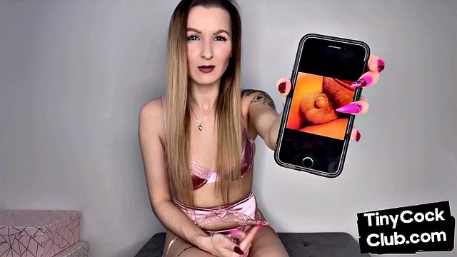 Femdom amateur shows small cocks from her phone