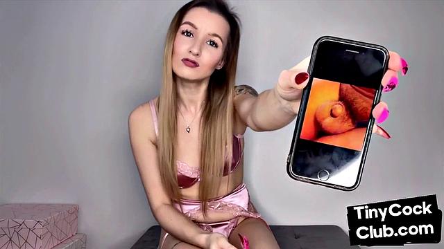 Femdom amateur shows small cocks from her phone