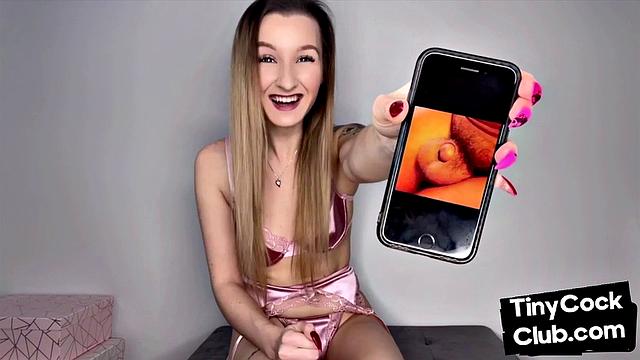Femdom amateur shows small cocks from her phone